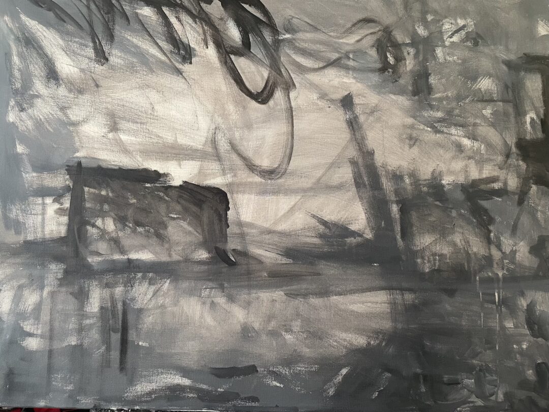 Black and White Abstract Landscape Painting