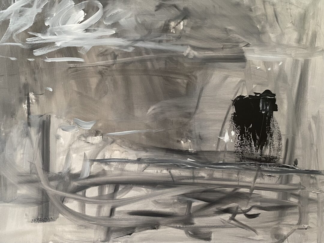 A Black and White Abstract Landscape Painting